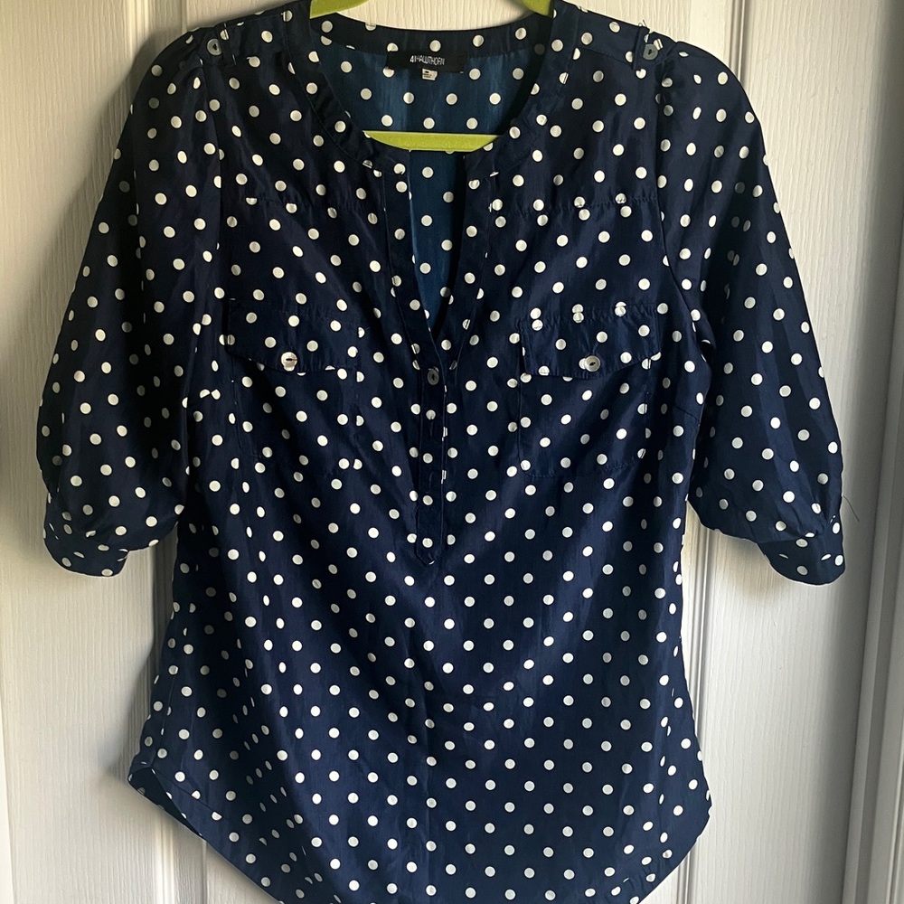 41 Hawthorn Navy and White Polka Dot Blouse M